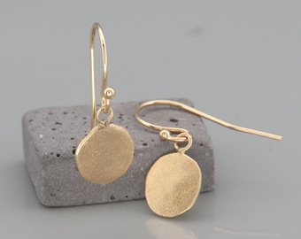 Solid 14K Recycled Gold Disc Earrings | Sgtardust Solid 14K Gold Dangle Earrings | Ear Wire Dangle Gold Earrings