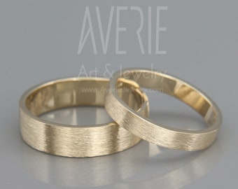Gold Rough Brushed His and His wedding Bands Set | 14K Matching Brushed Wedding Rings set 3mm, 4mm, 5mm, 6mm | His and His Bands Set