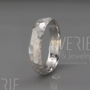 925 Sterling Silver Men&#39;s Wedding Ring | Handmade solid Silver Rough Faceted half round men&#39;s wedding band | 3mm 4mm 5mm 6mm 7mm
