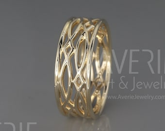 14K Gold Celtic Women Wedding Ring | Handmade solid 14k gold Celtic wedding band | His and Hers Wedding Bands Set