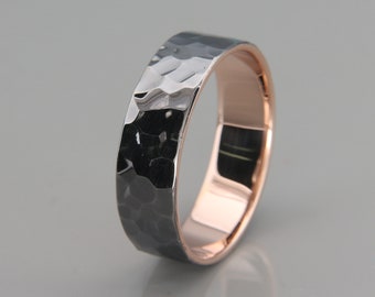 Black 14k Rose Gold Men's wedding ring | Handmade 14k solid rose gold faceted men wedding band | 3mm, 4mm, 5mm, 6mm, 7mm