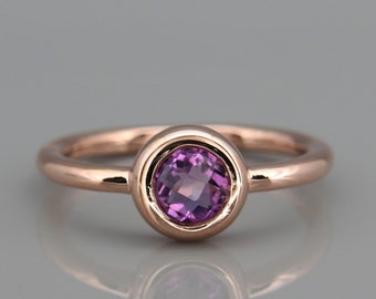 14k Rose Gold Ring set with 5mm Natural Amethyst | Handmade Natural Amethyst Ring made of solid 14k rose gold