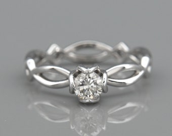14K White Gold Eternity Diamond Engagement Ring | Handmade solid 14k white gold engagement ring set with a Brilliant Diamond