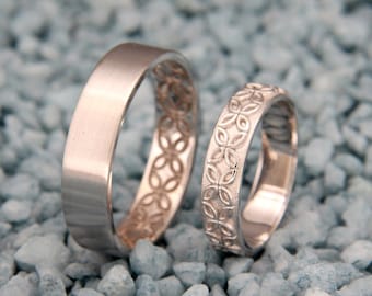 14K White Gold Celtic Flower Wedding Rings Set | Handmade 14k white gold Celtic flower wedding Rings | His and Hers Wedding Bands Set