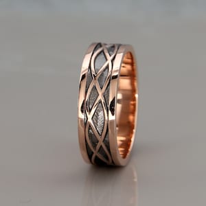 Black 14k Rose Gold Celtic Men's wedding ring | Handmade 14k solid rose gold Celtic men wedding band | 5mm 6mm 7mm 8mm