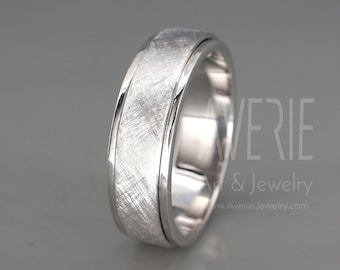 10k / 14k White Gold Men Wedding Band | Spinner wedding band made of 10k (417) / 14k (585) solid gold | 5mm 6mm 7mm 8mm | Rustic Gold Band