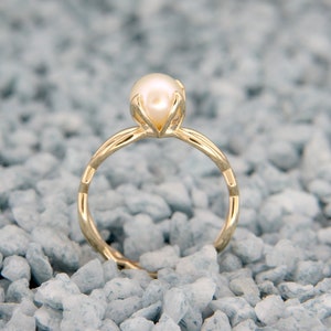 14K Gold Celtic Pearl Engagement Ring | Handmade solid 14k gold Celtic engagement ring set with a natural white pearl