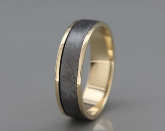 14k Yellow Gold Men Wedding Band | Spinner wedding band made of 14k solid yellow gold | 5mm 6mm 7mm 8mm | Black Gold Band