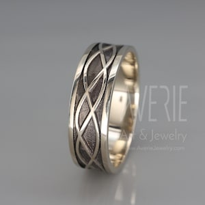 Black 14k White Gold Celtic Men&#39;s wedding ring | Handmade 14k solid white gold Celtic men wedding band | 5mm 6mm 7mm 8mm