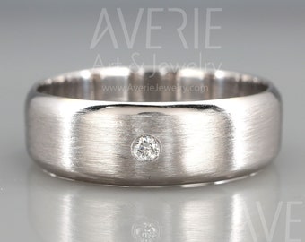 Handmade 14k White Gold Beveled Wedding Band with a Diamond | Men Wedding Band | Promise Ring | Rings for Men | Men's Ring