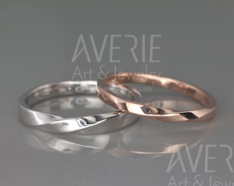 14k White & Rose Gold Mobius Rings Set ring set | His and Hers Mobius Rings set | 14k White and Rose Gold Mobius Wedding Bands set