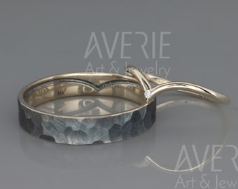 Diamond Wish Bone Wedding Rings Set 14k Gold Wish Bone Wedding