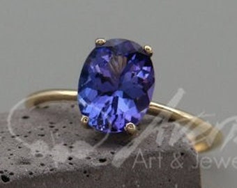 Tanzanite Engagement Ring | 14k Solid Gold Solitaire Tanzanite Ring | Tanzanite December Birthstone Ring