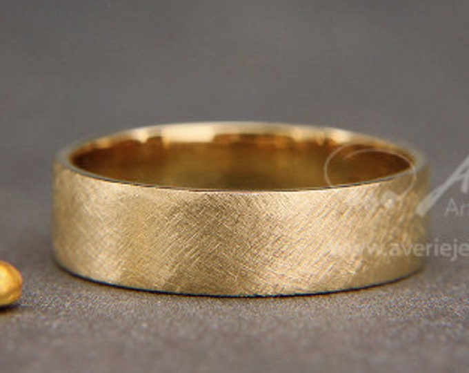14k Gold Men's Wedding Band in Rustic Style Solid 14k Gold Handmade