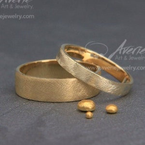 Solid gold rustic wedding bands Set | His and Hers handmade rings set in rustic style | 3mm, 4mm, 5mm, 6mm