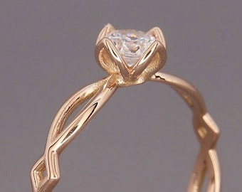14K Rose Gold Eternity Diamond Engagement Ring | Handmade solid 14k rose gold engagement ring set with a Brilliant Diamond