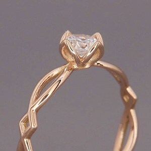 14K Rose Gold Eternity Diamond Engagement Ring | Handmade solid 14k rose gold engagement ring set with a Brilliant Diamond