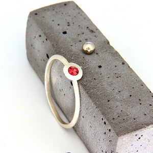 14k White Gold Red Sapphire Ring | Handmade solid 14k white gold ring set with brilliant cut red sapphire