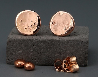 SALE 14K Rose Destroyed Gold Studs Earrings|Handmade solid 14k rose gold nuggets earrings in destroyed gold style 5mm 6mm 7mm | Gift for her