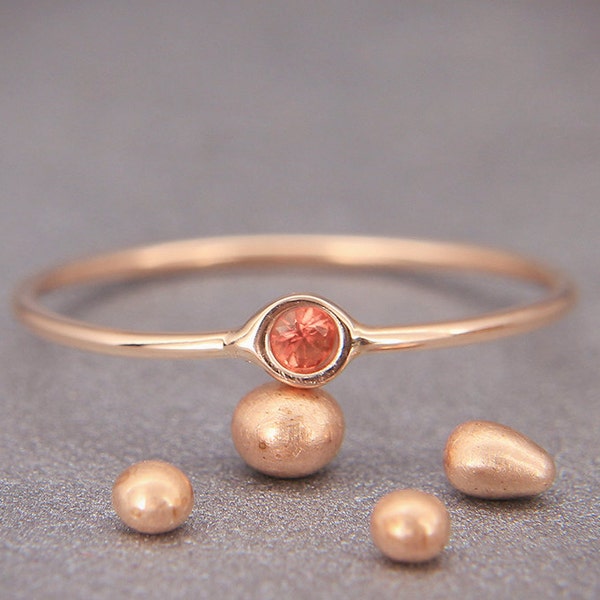 Bague Saphir Orange | Bague en or rose massif 14 carats faite à la main avec saphir orange | Bague de déclaration alternative - Pierre de naissance de septembre !