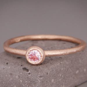 14k Rose Gold Pink Sapphire Ring | Handmade solid 14k rose gold stacking ring set with a natural, untreated, pink sapphire