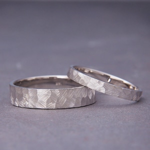 925 Sterling Silver Textured Wedding Band Set | His and Hers hammered wedding ring set | Solid Silver rustic Wedding Band Set
