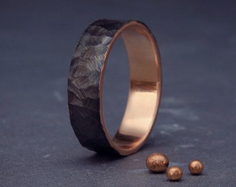Black 14k Rose Gold Men's wedding ring |Handmade 14k solid rose gold rough faceted men wedding band | 3mm, 4mm, 5mm, 6mm, 7mm
