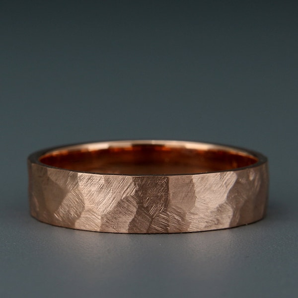 CIAN - 14K Rose Gold Men's Wedding Ring | Handmade solid 14k rose gold Faceted/Textured men's wedding band | 3mm 4mm 5mm 6mm 7mm