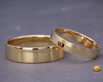 14K Gold Wedding Bands Set | Handmade polished/matte wedding Rings  His and Hers Wedding Bands Set 3mm, 4mm, 5mm, 6mm