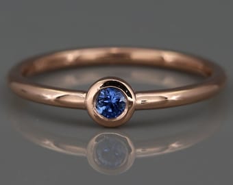 14k Rose Gold Blue Sapphire Ring | Natural Blue Sapphire Stack Ring | September birthstone ring | Something blue for bride