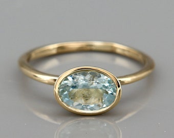 March's Birthstone Aquamarine Ring | Handmade solid 14k gold ring set with a natural Aquamarine stone