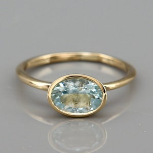 March's Birthstone Aquamarine Ring | Handmade solid 14k gold ring set with a natural Aquamarine stone