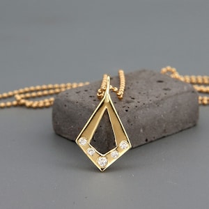 Solid 14K Gold & Diamonds Pendant | Handmade Solid 14K Gold and Diamonds Engagement Necklace 16&quot;/18&quot;