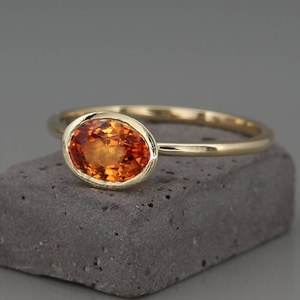 Gold Ring set with Natural Orange sapphire |Handmade solid 14k gold ring set with a natural orange sapphire gem | Orange sapphire Ring