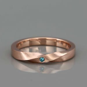 Rose Gold Mobius Women Wedding Ring set with a Blue Diamond | 14K Rose Wedding Ring in Mobius style |  2mm, 3mm, 4mm, 5mm
