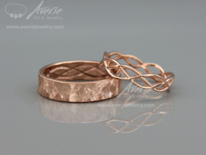 14K Rose Gold Celtic Love Knot Wedding Ring - Plain Gold Promise Band