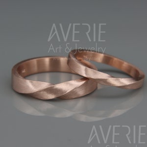 14k Rose Gold Mobius Wedding Band set | His and Hers Mobius Ring Set made of 14k Rose Gold | Mobius wedding ring set