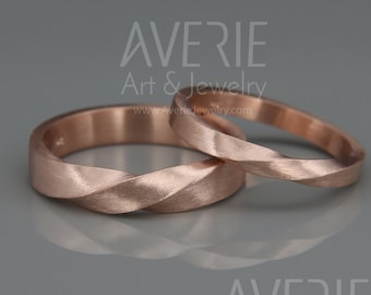 14k roséguld Möbius vigselringsset | Hans och hennes Möbius-ringset tillverkat av 14k roséguld | Möbius vigselringset