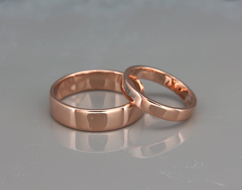 Solid 14K Rose Gold Wedding Bands Set Handmade Wedding Rings Etsy
