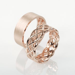 14K Rose Gold Eternity Wedding Rings Set | 14k rose gold eternity wedding Rings | His and Hers Wedding Bands Set | Matching Wedding Bands