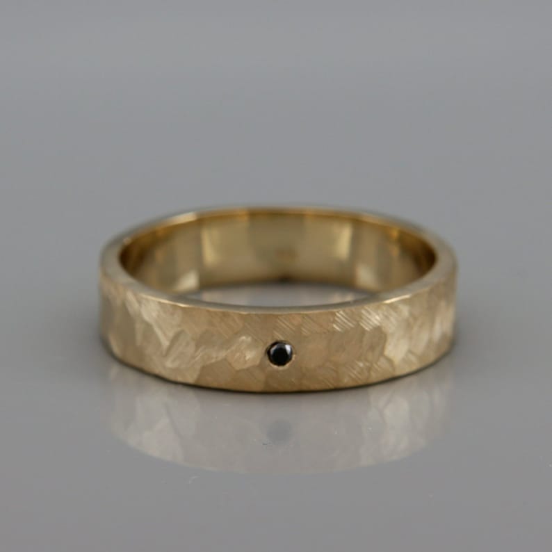 Rough Faceted Hammered Wedding Band set with Black Diamond 14k Solid Gold Man Textured Wedding Band Black Diamond Men Wedding Band