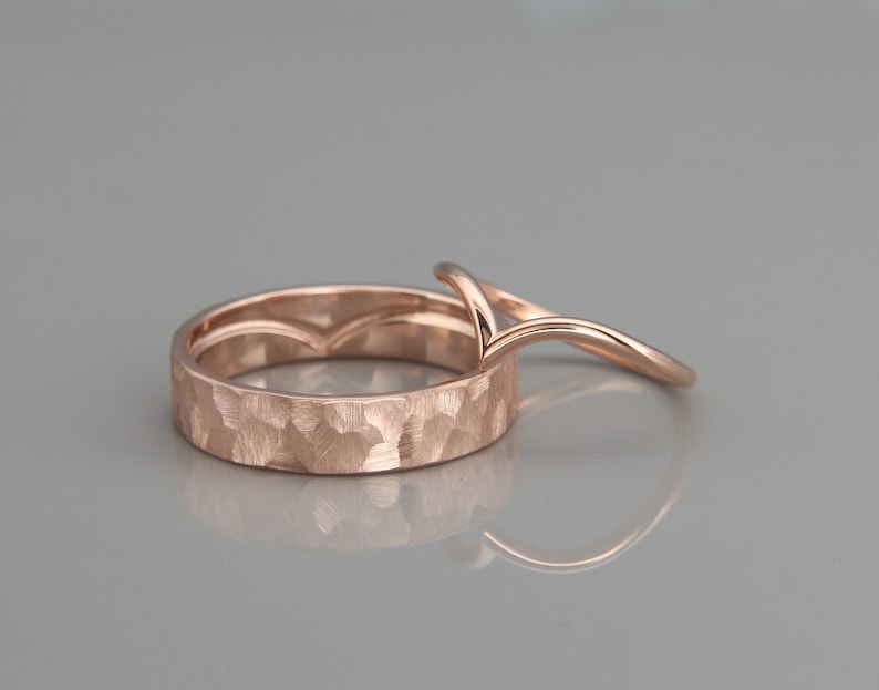 14K Rose Gold Wish Bone Wedding Rings Set 14k Rose Gold Wish Etsy