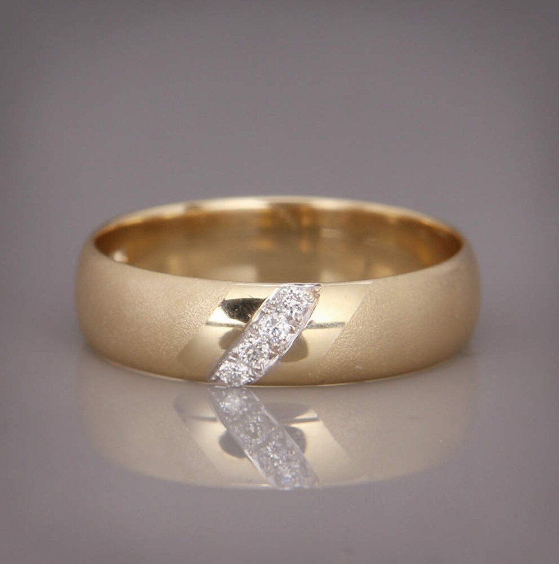 Solid 14K Gold & Diamonds Wedding Band Handmade Solid 14K Etsy