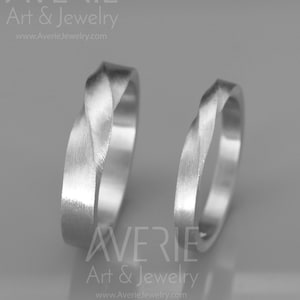 Matching Wedding Bands | His and Hers Mobius wedding rings set | 14k white Gold Mobius Wedding Bands set | Couples wedding bands
