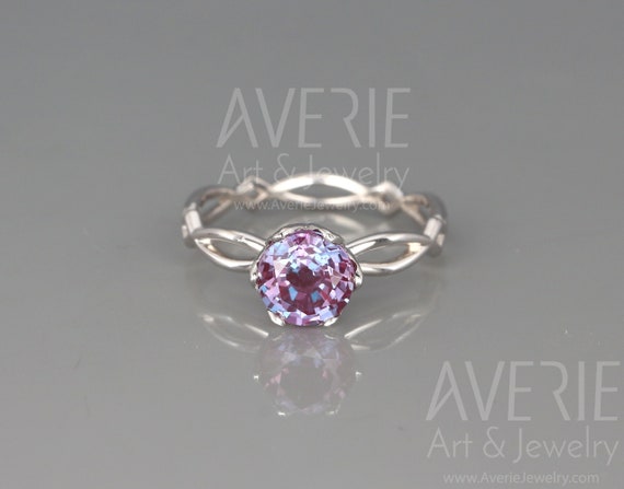 Lab Alexandrite Engagement Ring  | 14k White Gold Ring set with Lab Alexandrite | Alexandrite Wedding Ring