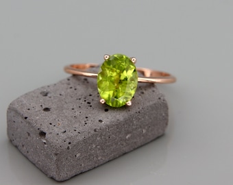 14k Rose Gold Peridot Ring | Rose Gold Peridot Engagement Ring | Peridot August Birthstone Ring