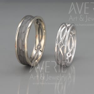 14K White Gold Black and Bright Celtic Wedding Rings Set | Handmade 14k white gold Matching wedding Rings | His and Hers Wedding Bands Set