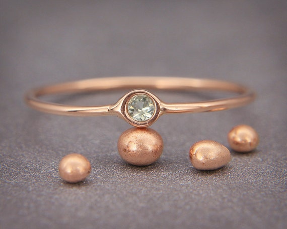 Green Sapphire Ring | Handmade Solid 14K Rose Gold Ring set with Green Sapphire | Alternative Statement Ring - September birthstone