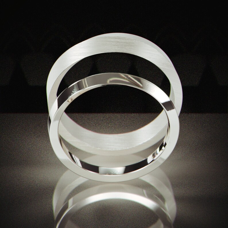 White Gold Knife Edge Ring Set | His and Hers Wedding Band set in Knife Edge style | 14k White Gold Knife Edge Wedding ring set image 3