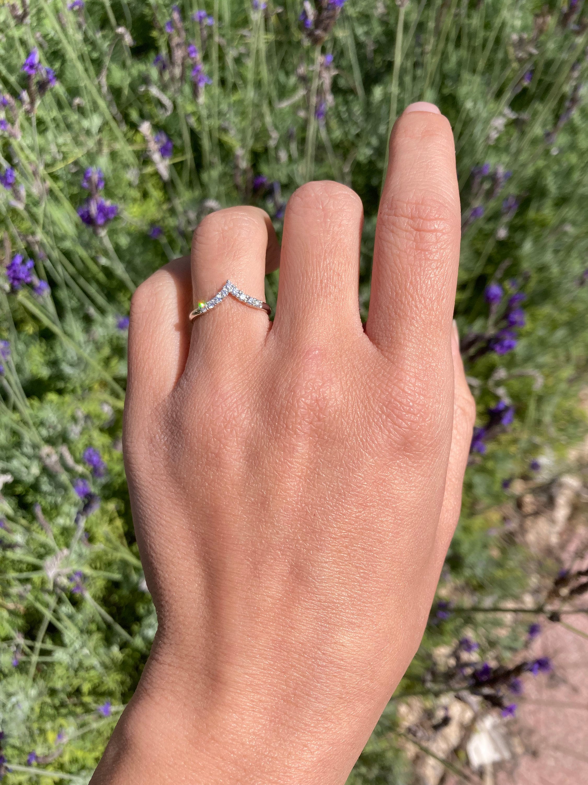 14K White Gold Wish Bone Wedding Ring Set With Diamonds